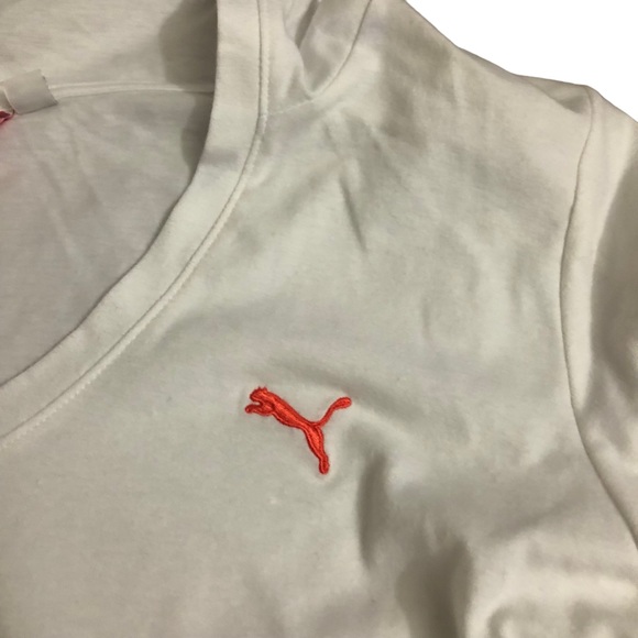 PUMA L Hoodie - white lightweight v-neck long sleeve sweater - Picture 2 of 8